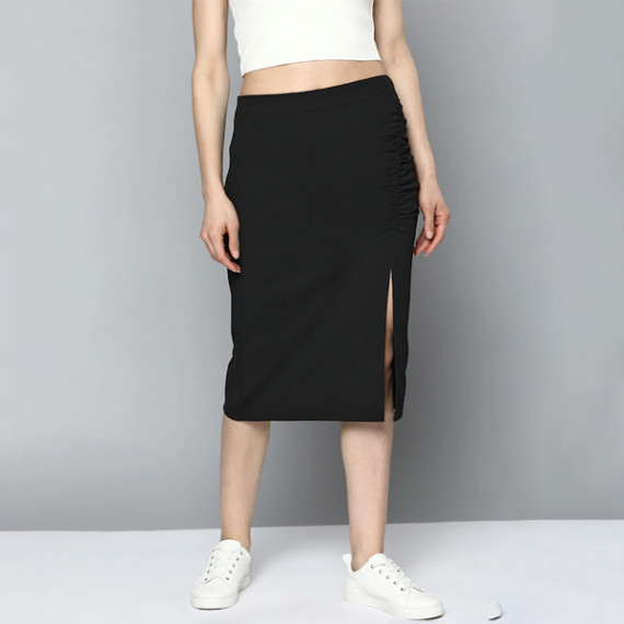 https://www.trendingfits.com/products/women-black-pure-cotton-solid-ruched-straight-skirt