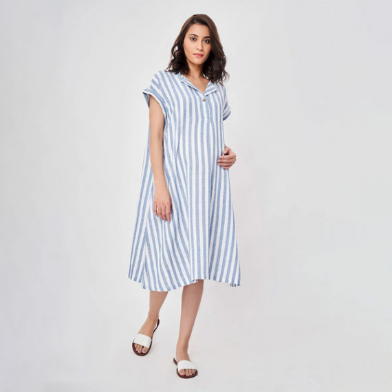 https://www.trendingfits.com/products/blue-striped-maternity-shirt-midi-dress