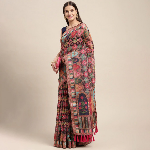 https://www.trendingfits.com/products/peach-coloured-multicoloured-kalamkari-sequinned-linen-blend-block-print-saree