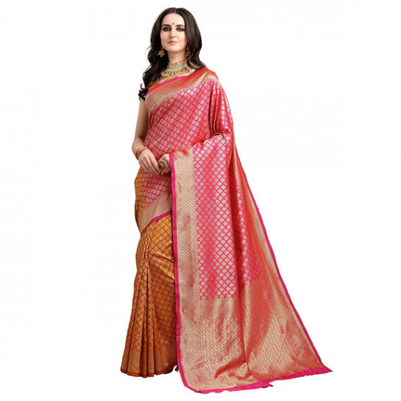 https://www.trendingfits.com/products/pink-mustard-yellow-ethnic-motifs-woven-design-half-half-kanjeevaram-saree